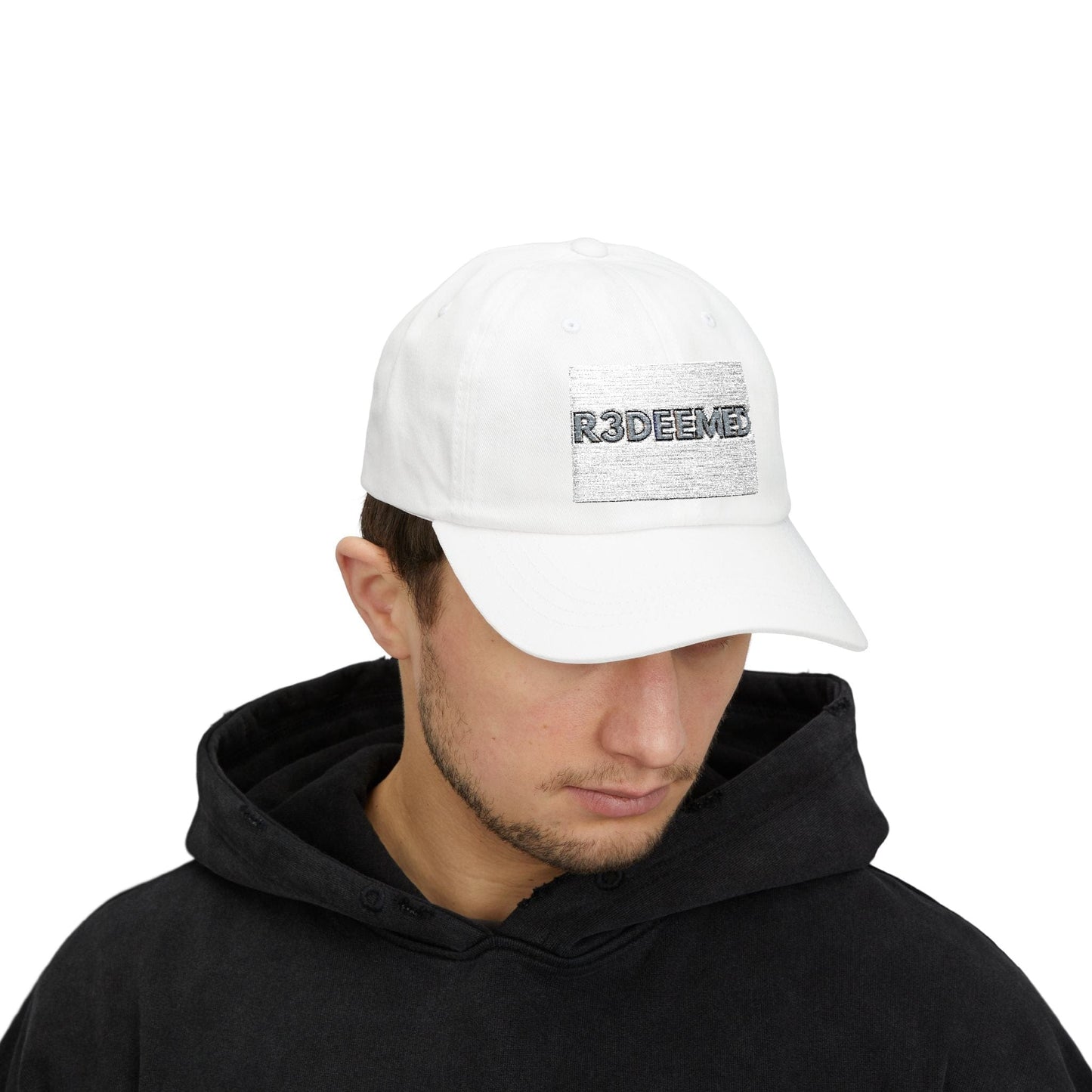 White Classic Dad Cap with R3DEEMED Design, Everyday Wear - R3DEMPTIONHatsPrintifyR3DEMPTION12319661650576757616WhiteOne sizeWhite Classic Dad Cap with R3DEEMED Design, Everyday Wear