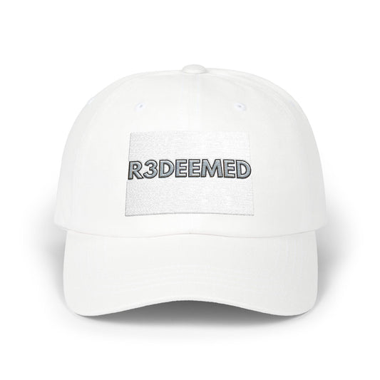 White Classic Dad Cap with R3DEEMED Design, Everyday Wear