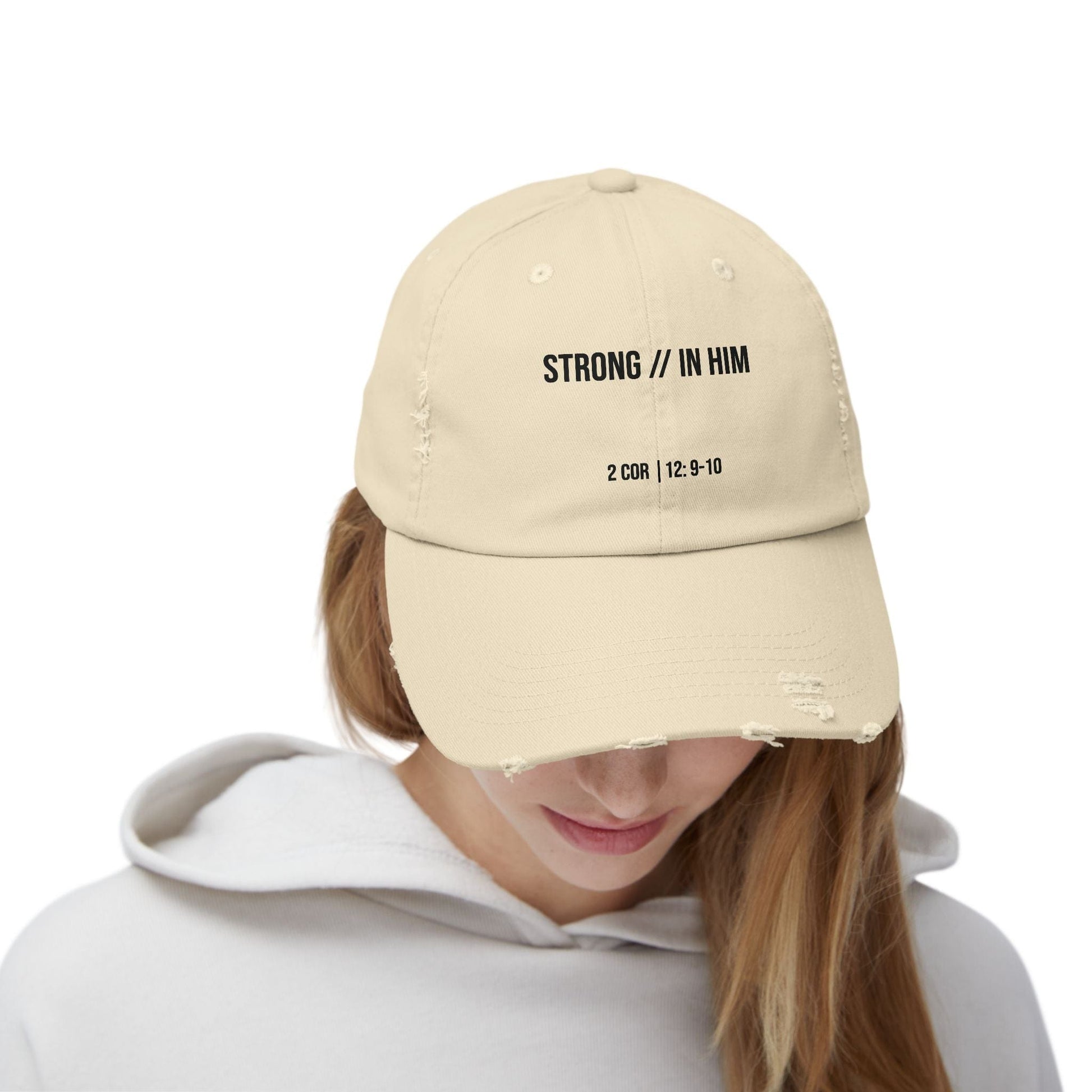 Unisex Distressed Cap - 'Grace > Strength' Inspirational Quote Hat - R3DEMPTIONHatsPrintifyR3DEMPTION36415099271043753056StoneOne sizeUnisex Distressed Cap - 'Grace > Strength' Inspirational Quote Hat