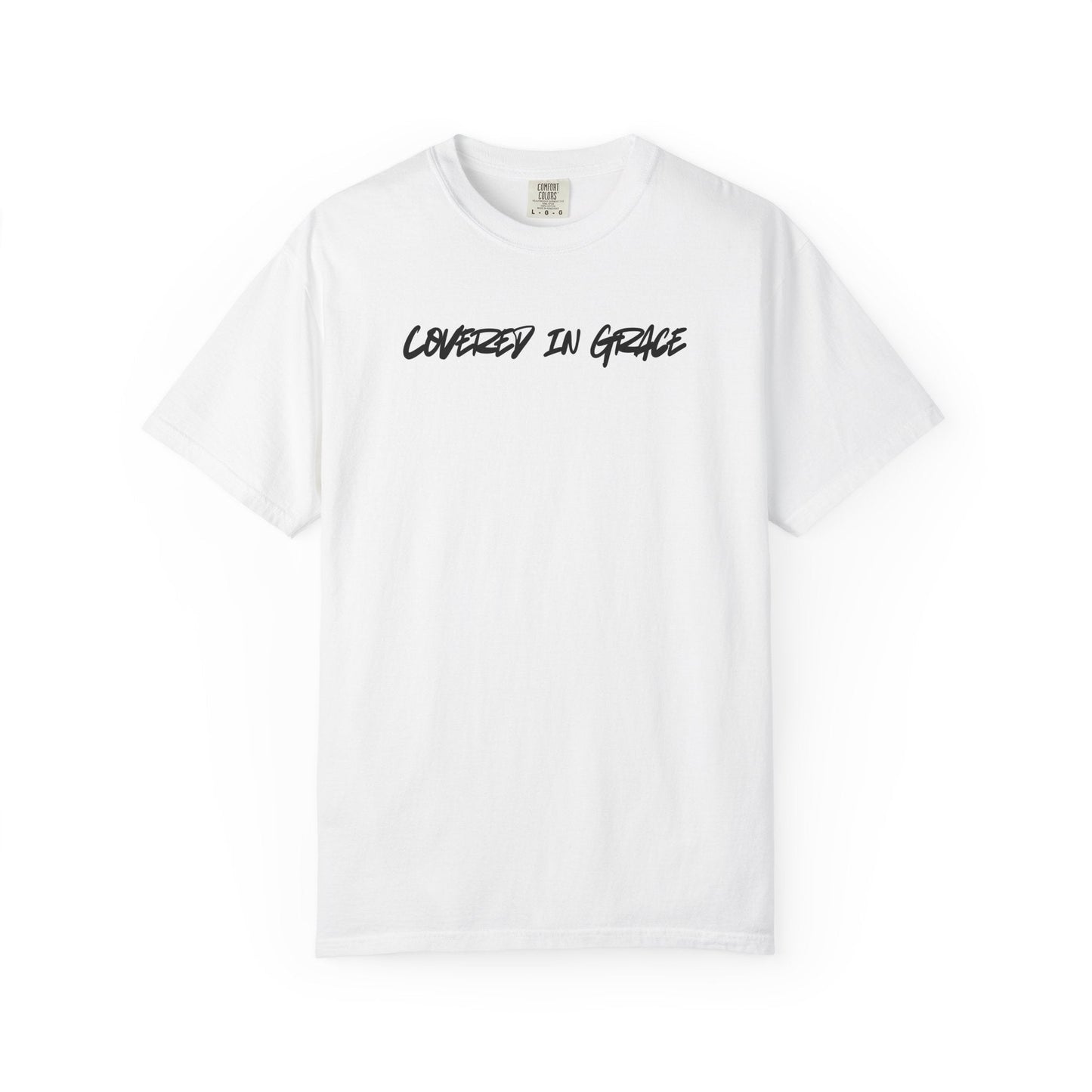 Unisex Garment - Dyed T-Shirt | 'Covered in Grace' Inspirational Tee - R3DEMPTIONT-ShirtPrintifyR3DEMPTION32471506202269986931WhiteSUnisex Garment - Dyed T-Shirt | 'Covered in Grace' Inspirational Tee