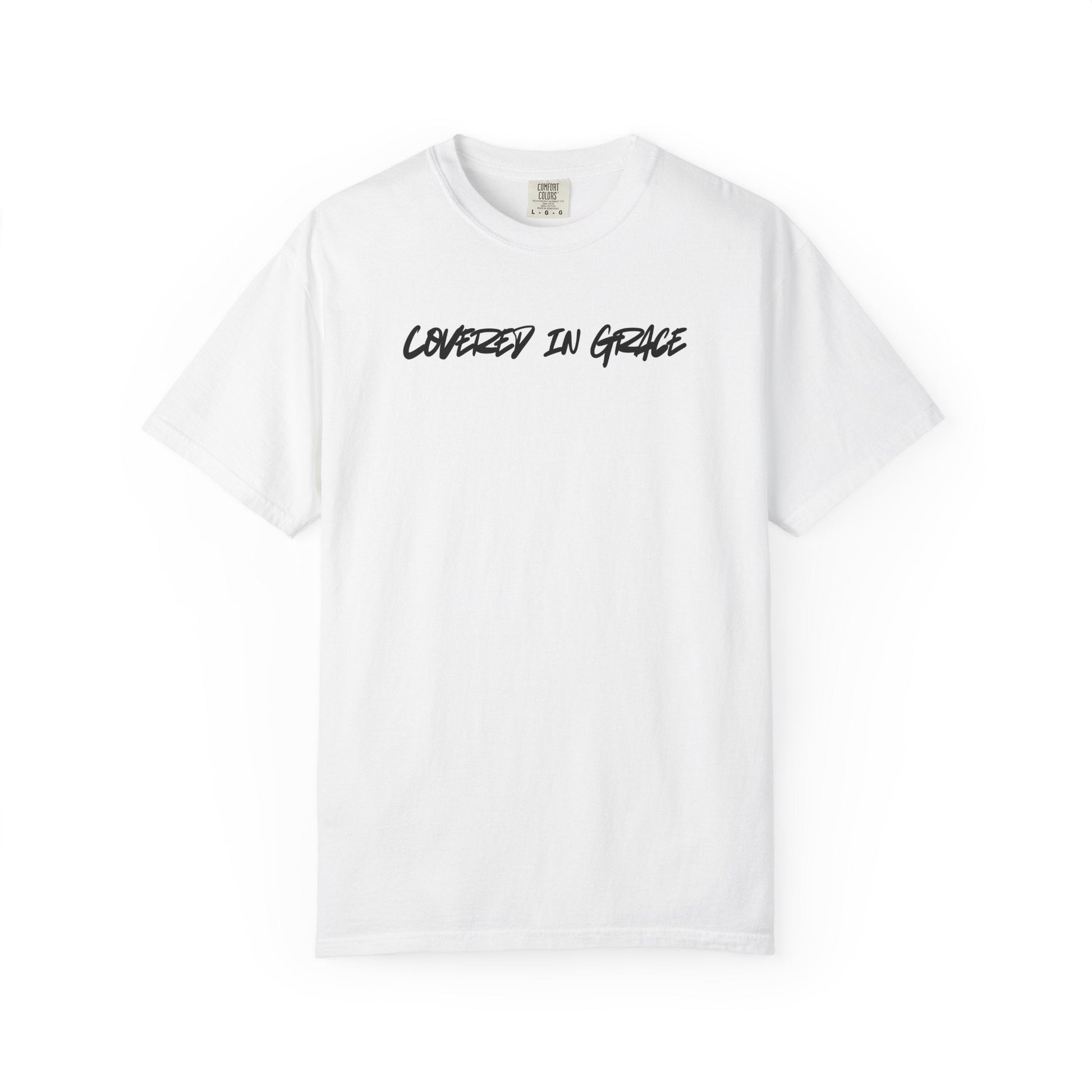 Unisex Garment - Dyed T-Shirt | 'Covered in Grace' Inspirational Tee - R3DEMPTIONT-ShirtPrintifyR3DEMPTION32471506202269986931WhiteSUnisex Garment - Dyed T-Shirt | 'Covered in Grace' Inspirational Tee