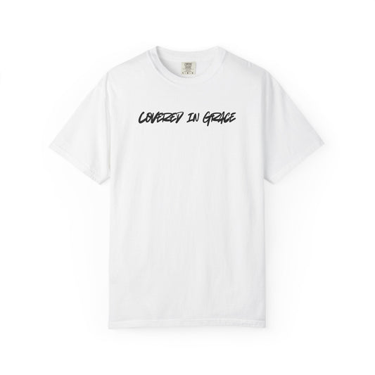 Unisex Garment - Dyed T-Shirt | 'Covered in Grace' Inspirational Tee - R3DEMPTIONT-ShirtPrintifyR3DEMPTION32471506202269986931WhiteSUnisex Garment - Dyed T-Shirt | 'Covered in Grace' Inspirational Tee