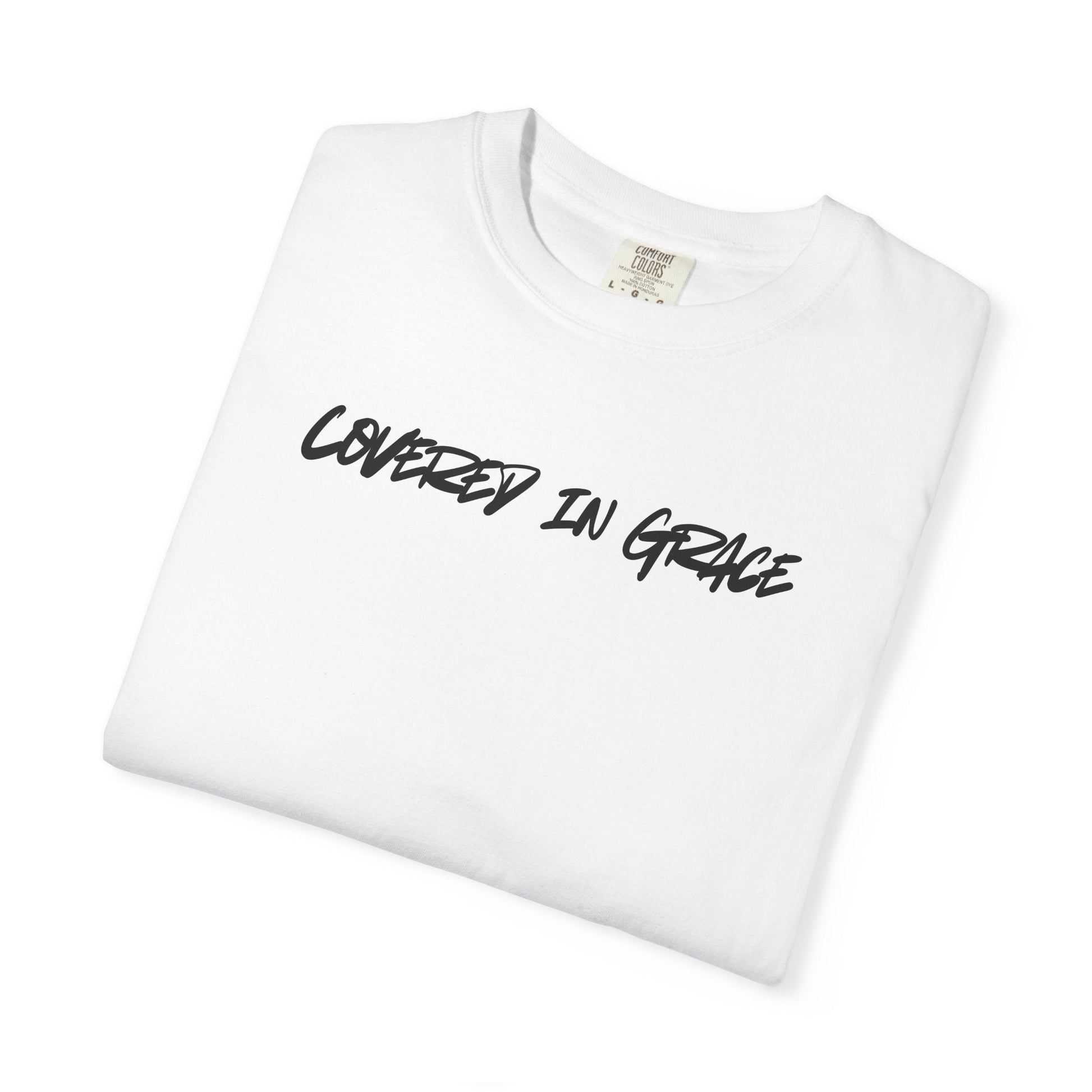 Unisex Garment - Dyed T-Shirt | 'Covered in Grace' Inspirational Tee - R3DEMPTIONT-ShirtPrintifyR3DEMPTION32471506202269986931WhiteSUnisex Garment - Dyed T-Shirt | 'Covered in Grace' Inspirational Tee