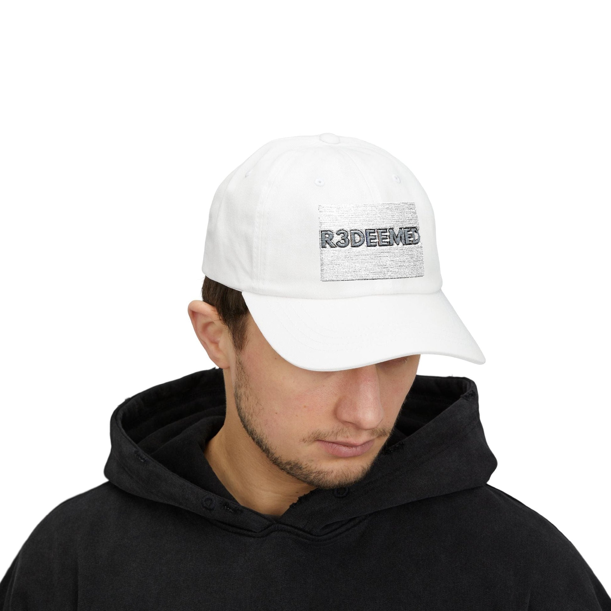 White Classic Dad Cap with R3DEEMED Design, Everyday Wear - R3DEMPTIONHatsPrintifyR3DEMPTION12319661650576757616WhiteOne sizeWhite Classic Dad Cap with R3DEEMED Design, Everyday Wear